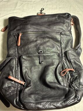 We The Free Black Leather Backpack with Brown Accents